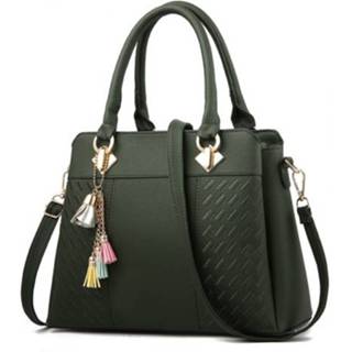 👉 Kwast groen PU leer active vrouwen Mode Kwastje Borduurwerk Crossbody Tas Schoudertas Eenvoudige Stijl Handtassen (Groen)