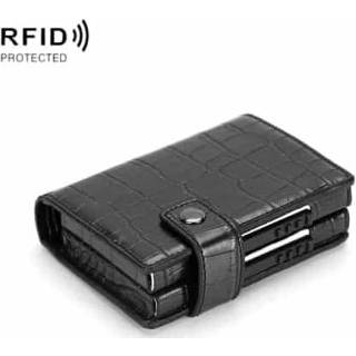 👉 Portemonnee zwart aluminium active Dual Card Legering Kaart Box RFID Anti-Diefstal (Krokodil Pattern Black)