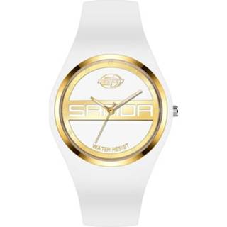 👉 Quartz horloge wit siliconen goud active vrouwen Sanda 6077 Simple Icon Round Dial Dames Strap (wit Dual Mark)