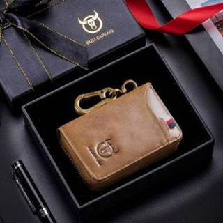 👉 Portemonnee geel bruin active mannen Buff kapitein 474 multifunctionele lederen man opknoping taille deur anti-borstel sleutel tas, kleur: geschenkdoos