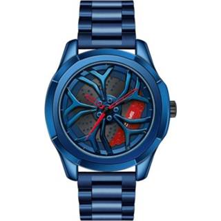 👉 Quartz horloge blauw rood active mannen Sanda 1065 3D-holle wiel niet-roteerbare wijzerplaat voor mannen, stijl: stalen riem (blauw rood)