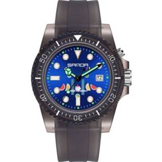 👉 Kalender transparent transparant zwart blauw active vrouwen Sanda 6078 fluorescerende Dial Strap Quartz horloge voor (transparant riem oppervlak)
