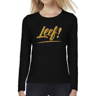 👉 Longsleeve goud active vrouwen zwart Leef tekst dames - Glitter en Glamour party kleding shirt met lange mouwe