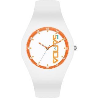 Schaal wit oranje siliconen active vrouwen Sanda 6076 Eenvoudige Ronde wijzerplaat Dames Strap Quartz horloge (White Orange)