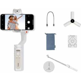 👉 Smartphone wit active Hhem Istady V2 3-As Gimbal Stabilisator AI Visual Tracking LED Video Light, Style: Extension Rod + Afstandsbediening (wit)