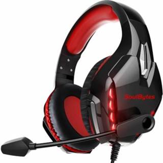 👉 Microfoon rood active Soulbytes S11 USB + 3,5 mm 4-pins verstelbare LED-licht gaming-headset met (rood)