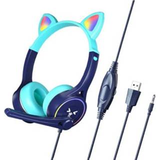 Headset blauwgroen active Soyo Sy-G30 Cat Ear Computer Headset, Style: Lighting-versie (blauwgroen)