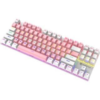 👉 Verlicht toetsenbord roze wit active XUNFOX K80 87 sleutels bekabeld gaming mechanisch toetsenbord, kabellengte: 1,5 m (roze wit)