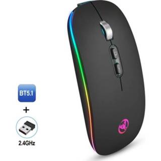 👉 Draadloze muis zwart active HXSJ M103FG 1600DPI Verstelbare 2.4G + Bluetooth RGB Lichte (zwart)