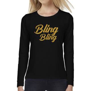 👉 Longsleeve goud active vrouwen zwart Bling tekst dames - Glitter en Glamour party kleding shirt met lang