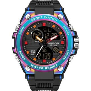 👉 Stopwatch blauw active mannen Sanda Dual Digital Display Lichtgevende Chronograph Wekker Heren Quartz Sports horloge (739 Symphony Blue)