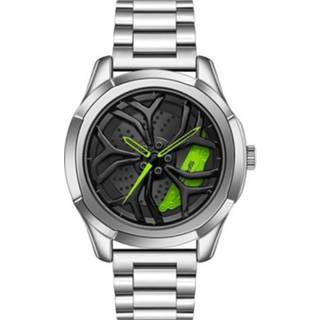 👉 Quartz horloge donkergroen steel zilver active mannen Sanda P1065 Wielreeks Casual Band voor (Silver Green)