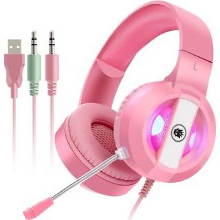 👉 Game headset roze active Salar S300 RGB Lichtgevende bekabelde computer online headset, kleur: 3,5 mm + USB 3 plug