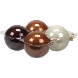 👉 Kerstbal glans active senioren 4x stuks glazen kerstballen natuurtinten (opal natural) 10 cm mat/glans