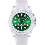 👉 Kalender transparent transparant wit groen active vrouwen Sanda 6078 fluorescerende Dial Strap Quartz horloge voor (transparant gordel oppervlak)