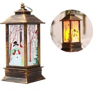 👉 Lantaarn groot active Kerst Vlam Kerstdecoratie LED Lichtgevende Ornament Candlestick Lamp, Grootte: 77 x 195mm (Bronze Snowman)