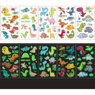 👉 Tattoo active kinderen 20 stks Y01-05 Cartoon Lichtgevende Sticker Waterdichte en Sweat Proof Party Activity Face (Dinosaur)