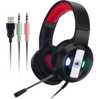 👉 Game headset zwart blauw active Salar S300 RGB lichtgevende bedrade computer online headset, kleur: 3,5 mm + USB 3 plug