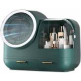 👉 Spiegel groen active desktop make-up en stofdichte lade opbergdoos met LED-licht, kleur: LED + fan model