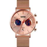👉 Kalender rose goud active mannen SKMEI 9231 Kaartpatroon Stopwatch Roestvrij staalriem Quartz horloge (ROSE GOUD)