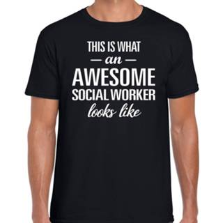 👉 Shirt active mannen zwart Awesome social worker / geweldige maatschappelijk werker cadeau t-shirt voor heren