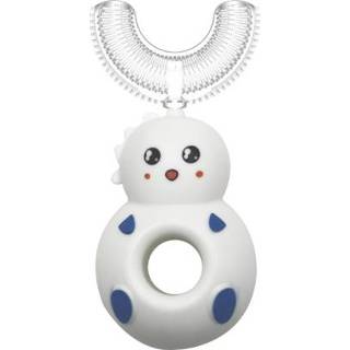 👉 Tandenborstel witte siliconen active kinderen baby's 2 stks YC-S002 U-vormige handbruin Baby Food Grade Orale Reiniging Leuke Tandenborstel, Geschikt Leeftijd: 2-6 jaar oud (witte dinosaurus)