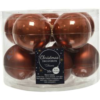 Kerstbal glans active bruin 10x stuks glazen kerstballen terra 6 cm mat/glans