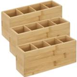 👉 Organizer bamboe Set van 3x stuks make-up 4 vakken rechthoek 22,5 x 7 cm