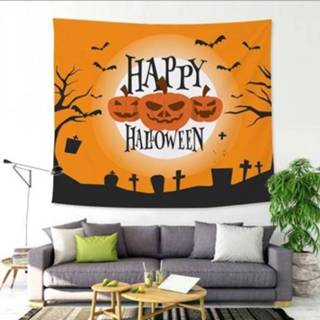 👉 Stof active Halloween grappige achtergrond wandtapijt bar decoratie tapijtwerk, maat: 150x100cm (pompoen)