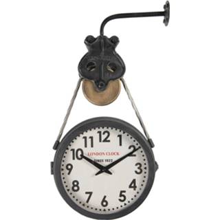 👉 Wandklok zwart metaal Clayre & Eef 34*9*52 Cm / 1*aa Muurklok Hangklok 8717459756076