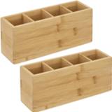 👉 Organizer bamboe Set van 2x stuks make-up 4 vakken rechthoek 22,5 x 7 cm