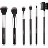 👉 Handvat zwart houten active ZOREYA ZZ6 6 IN 1 Draagbare make-upborstelset met Beauty Tools Foundation Brush and wenkbrauwborstel (zwart)