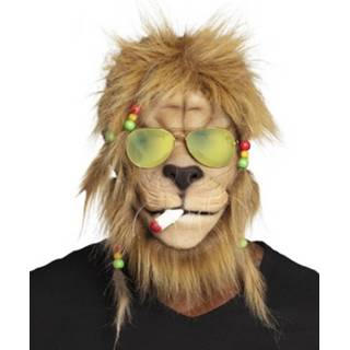 👉 Gezichtsmasker latex One-Size Color-Meerkleurig Boland rasta-leeuw met haar en bril 8712026001375
