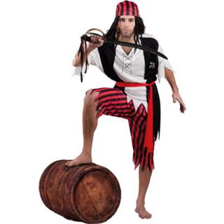 👉 Zwart wit rood polyester One-Size Color-Zwart mannen Boland kostuum Piraat heren zwart/wit/rood 5-delig 8719817677252