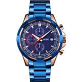 👉 Kalender blauw active mannen SKMEI 9192 Timing Roestvrijstalen riem Luminous Quartz horloge (blauw)