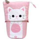 👉 Briefpapier witte active Corduroy Intrekbare vervolgkeuzelijst Potloodcase Student Opbergtas (witte kat)