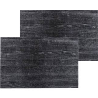 👉 Placemat zwart hout PVC kunststof Set van 12x stuks placemats print ebbehout 45 x 30 cm