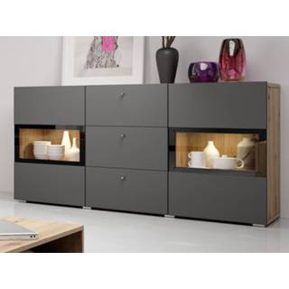 👉 Commode grijs eik BABEL 2 deuren en 3 lades artisan eik/grijs met verlichting 5400943227475