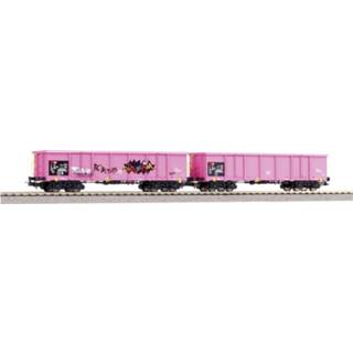 👉 Goederenwagon Piko H0 58393 2-delige set open goederenwagons Eaos met graffiti van de SBB 4015615583936