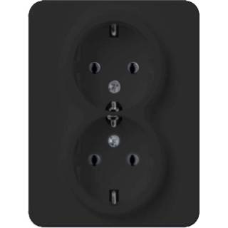 👉 Stopcontact zwart Eslohe dubbel 2-voudig soft touch 80SS2USTSW voor ronde inbouwdoos