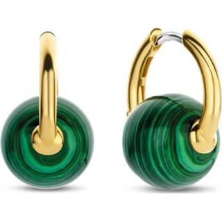 👉 Oorhanger goudkleurig malachietgroen One Size array TI SENTO-Milano 7850MA Oorhangers Ronde stenen zilver-kleursteen goudkleurig-malachietgroen 11 x 20 mm 8717828232835