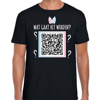 👉 Shirt zwart katoen mannen jongens QR code gender reveal t-shirt wat gaat het worden heren - jongen shirts