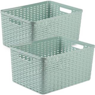 👉 Opbergmand tgroen kunststof 5x stuks rotan gevlochten opbergmand/opbergbox - mintgroen 38 x 28 19 cm