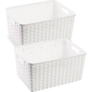 Opbergmand wit kunststof 3x stuks rotan gevlochten opbergmand/opbergbox - 38 x 28 19 cm