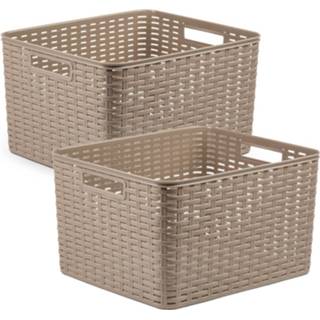 👉 Opbergmand taupe kunststof 3x stuks rotan gevlochten opbergmand/opbergbox - 34 x 40 23 cm