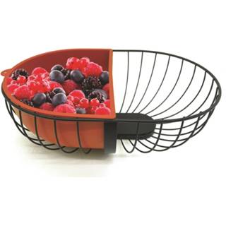 👉 Fruitschaal zwart rood metaal Fruitschaal/fruitmand met inzetbakje zwart/rood 30 x 20 cm