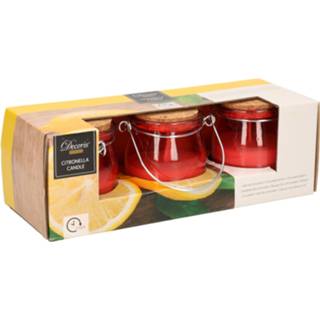 👉 Citronellakaars rood glas Set van 3x stuks anti muggen Citronella kaars in glazen potje