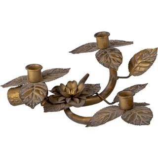 👉 Kandelaar IJzer koperkleurig Clayre & Eef 32*30*10 Cm Blaadjes 8717459788343