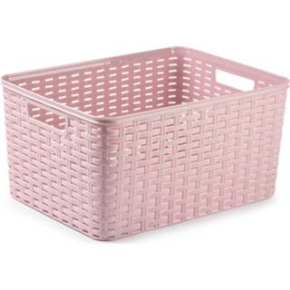 👉 Opbergmand roze oudroze kunststof Rotan gevlochten opbergmand/opbergbox - Oud 38 x 28 19 cm