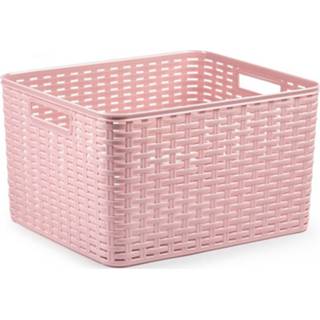 👉 Opbergmand roze oudroze kunststof Rotan gevlochten opbergmand/opbergbox - Oud 34 x 40 23 cm